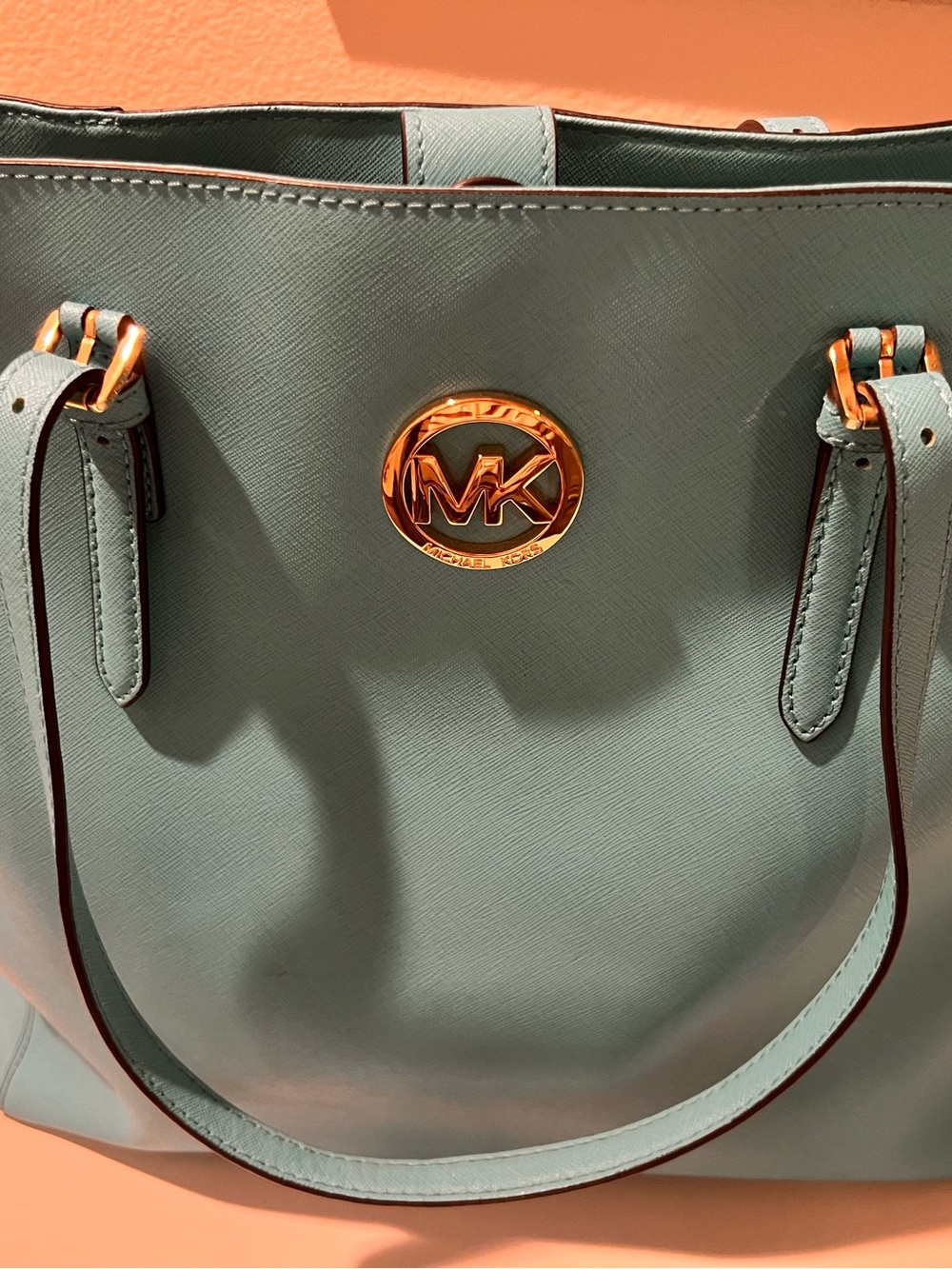 Michael Kors Mint Turquoise Saffiano Leather Tote with Gold Logo